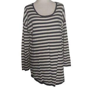 Soft Surroundings Navy White Nautical Breton Stripe Sweater Zip Detail NWT Large